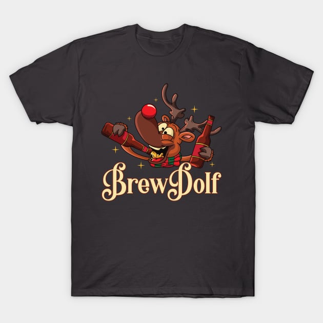 Brewdolph Funny Drinking Reindeer Christmas T-Shirt by ghsp